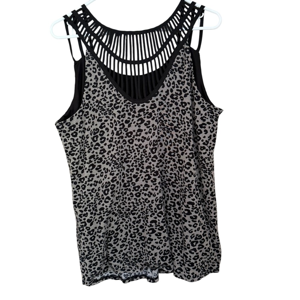 Maurices Leopard Print Strappy Tank Top Size‎ 1X Boho Grunge Stretch Flowy Party - Picture 2 of 9